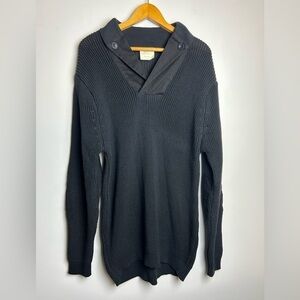 VTG Rothco Sweater Mechanic Men Black L Knit Elbow patch Longline Old Money Army